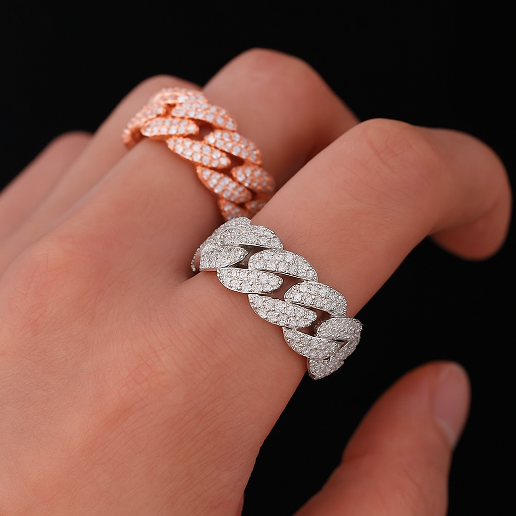VVS1 D Moissanite Cuban Link Ring