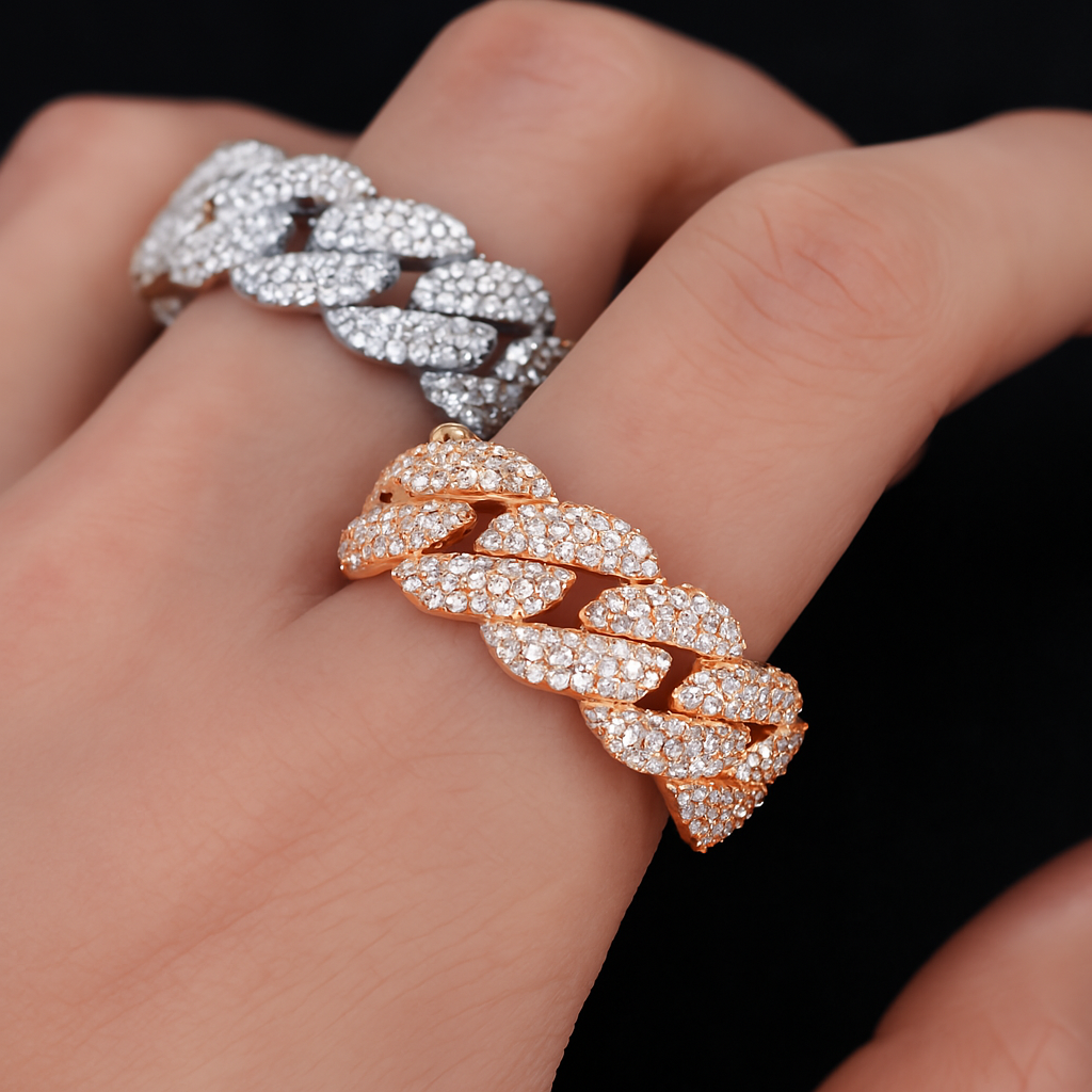 Cuban Link Ring VVS1 D Moissanite .925 Sterling Silver 