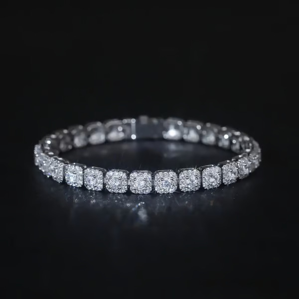 Custom VVS1 D Moissanite Custer Tennis Bracelet .925 Sterling Silver