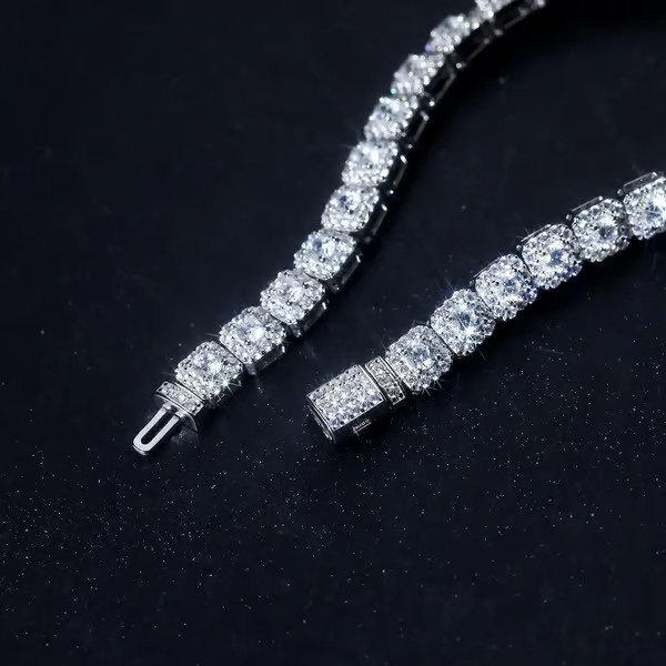 Custom VVS1 D Moissanite Custer Tennis Bracelet .925 Sterling Silver