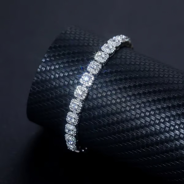 Custom VVS1 D Moissanite Custer Tennis Bracelet .925 Sterling Silver