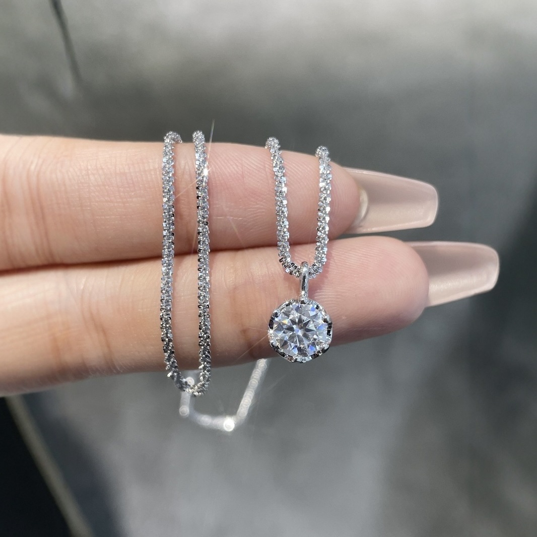 Brilliant VVS1 D Moissanite 1ct Solitaire Pendant on .925 Diamond Cut Chain