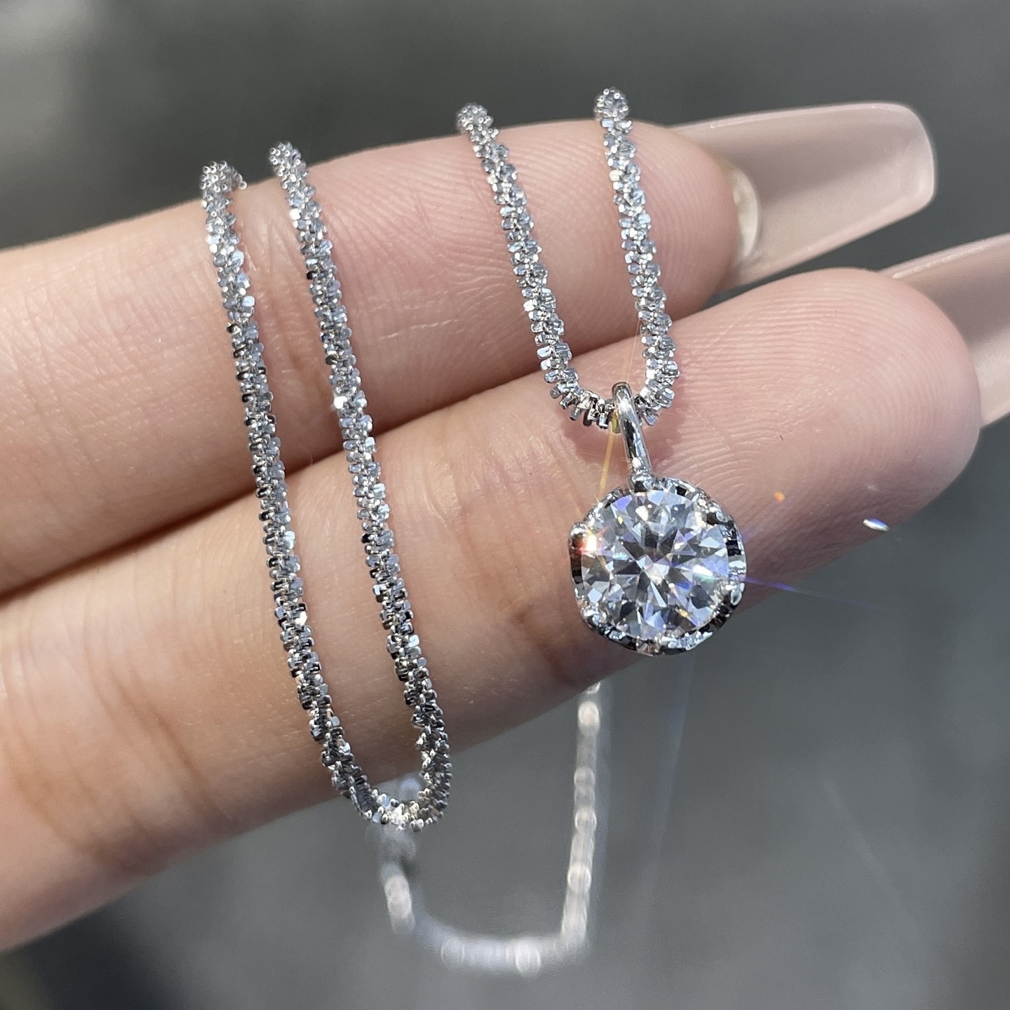 Brilliant VVS1 D Moissanite 1ct Solitaire Pendant on .925 Diamond Cut Chain