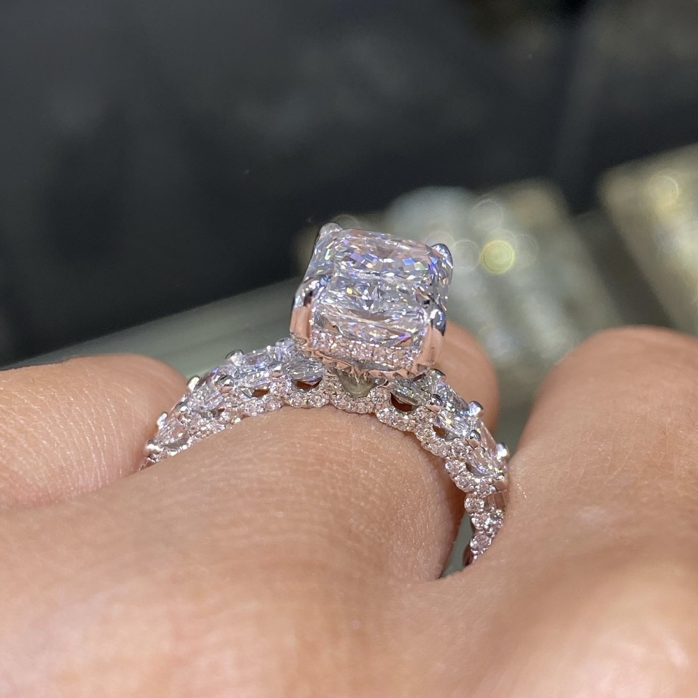 Baguette Cut Eternity Moissanite VVS1 D Color Engagement Ring .925 Sterling Silver Side-Stone Setting 
