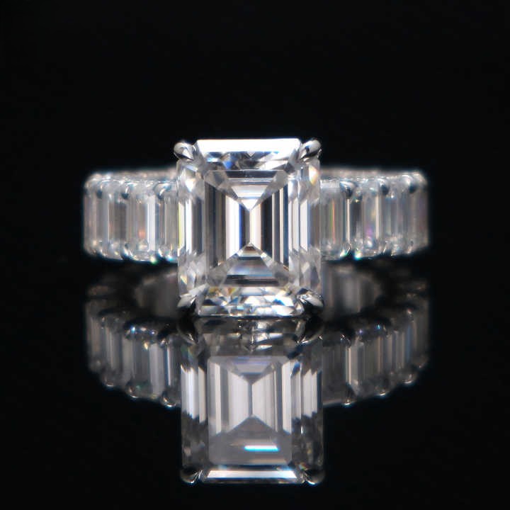 Luxury Emerald Custom Engagement Ring Iced Out VVS1 D Moissanite Eternity Band Claw Setting .925 Sterling Silver