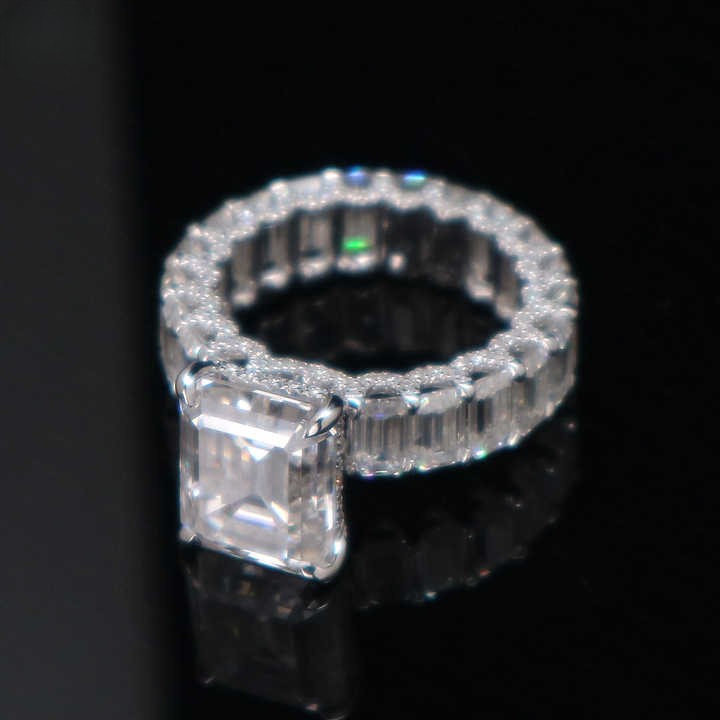 Luxury Emerald Custom Engagement Ring Iced Out VVS1 D Moissanite Eternity Band Claw Setting .925 Sterling Silver