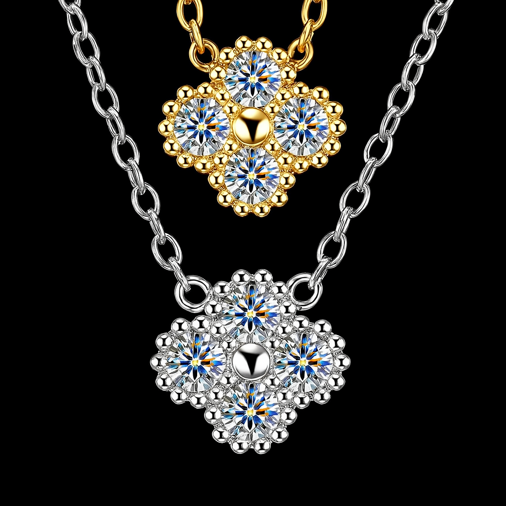 Four-Leaf Clover Moissanite Pendant Necklace .925 Sterling Silver VVS1 D Color 3mm Stones (0.40 CTW)