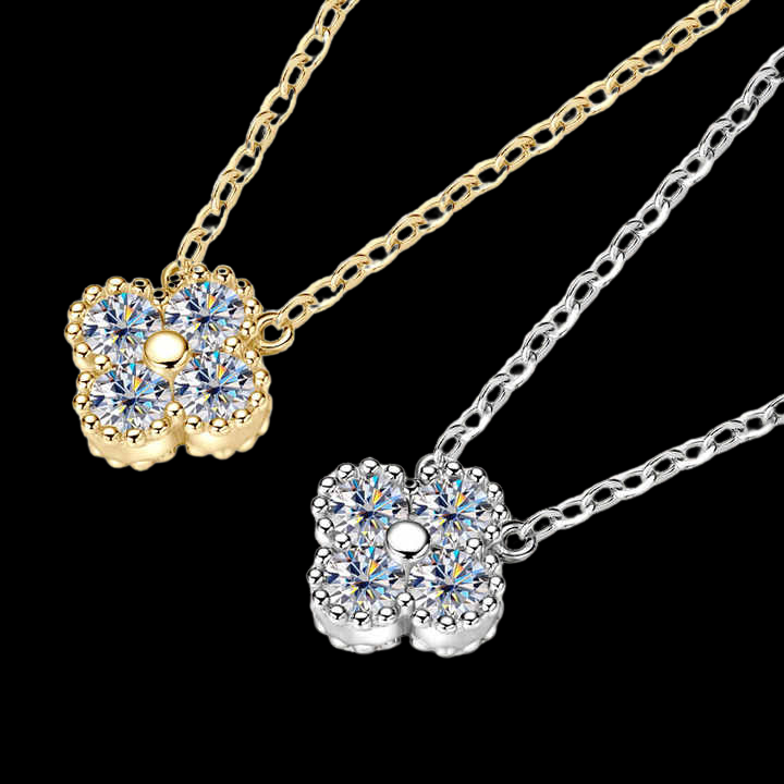 Four-Leaf Clover Moissanite Pendant Necklace .925 Sterling Silver VVS1 D Color 3mm Stones (0.40 CTW)