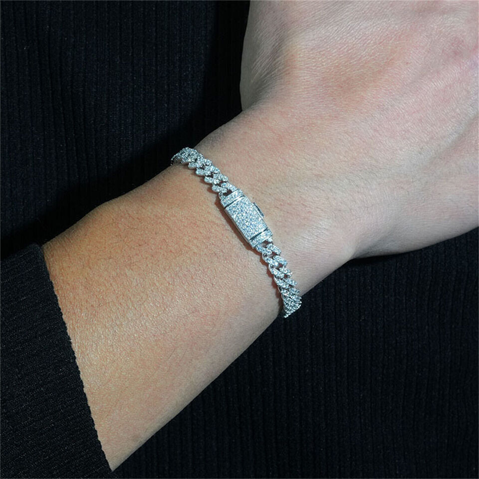 6mm VVS1 D Moissanite Cuban Link Bracelet .925 Sterling Silver