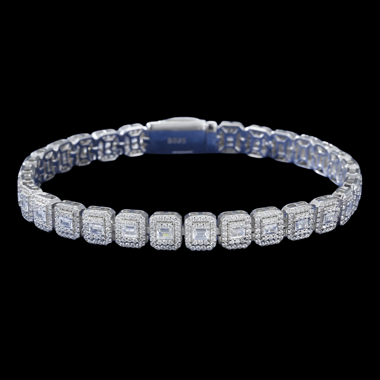Baguette Cluster Tennis Bracelet VVS1 D Moissanite .925 Sterling Silver