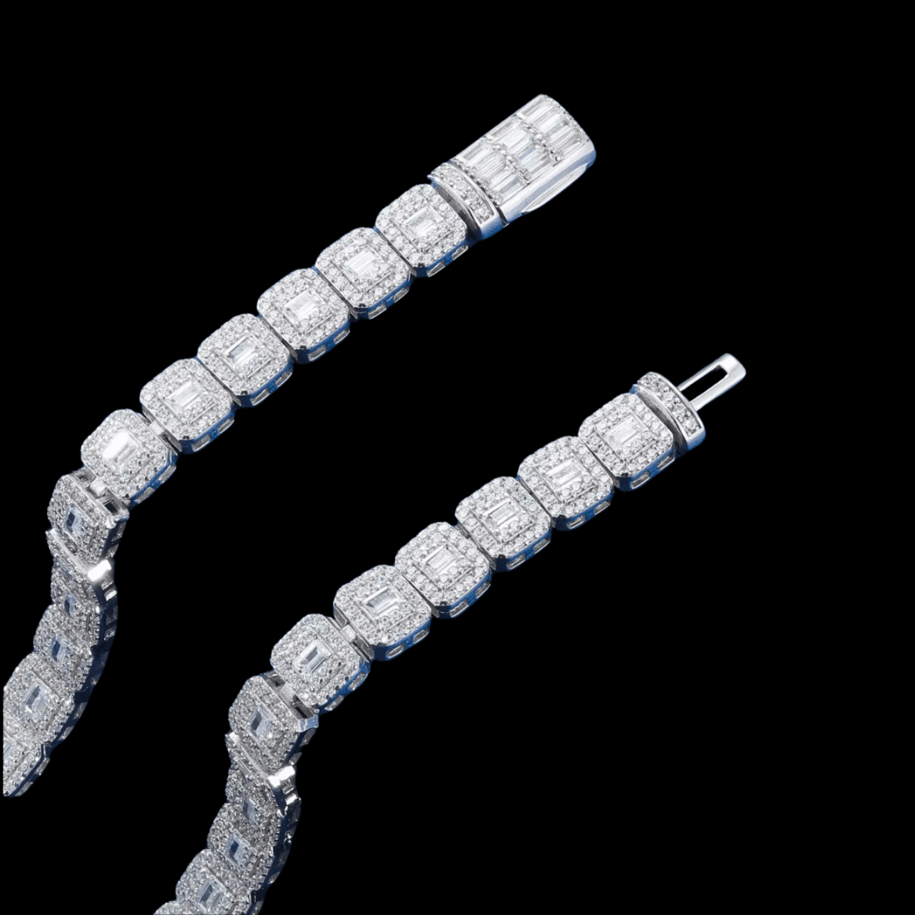 Baguette Cluster Tennis Bracelet VVS1 D Moissanite .925 Sterling Silver