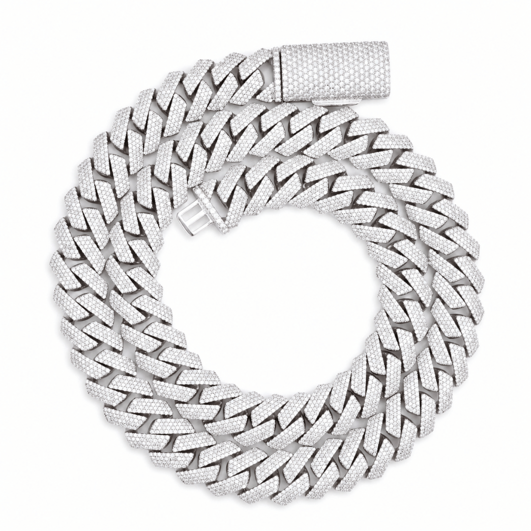 Cuban Link Chain 15mm Rhodium Plated .925 Sterling Silver VVS1 D Color Moissanite