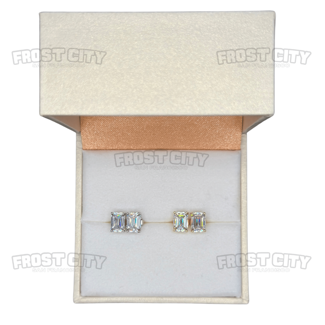 Emerald Cut 5x7mm 1CT Pushback Earrings .925 Sterling Silver VVS1 D Moissanite