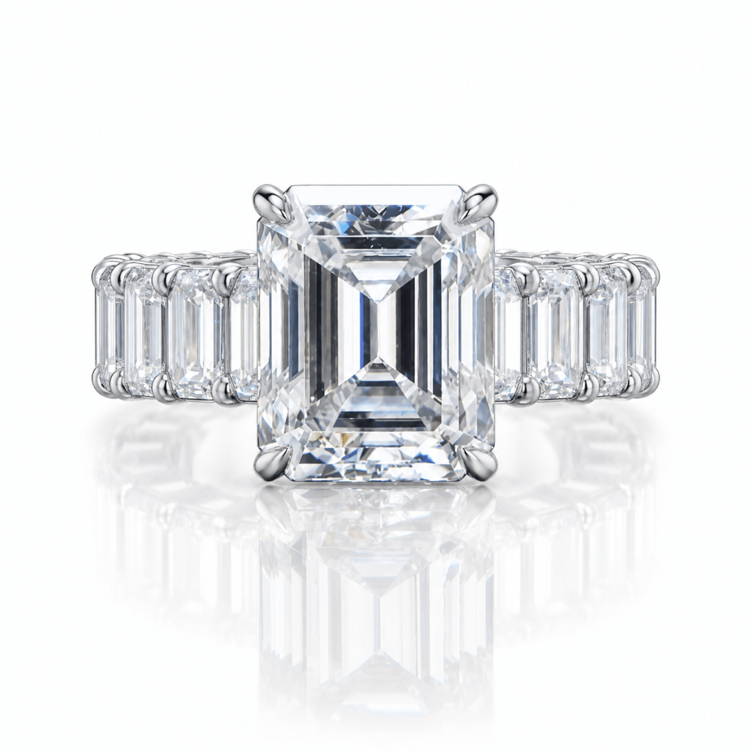 Luxury Emerald Custom Engagement Ring Iced Out VVS1 D Moissanite Eternity Band Claw Setting .925 Sterling Silver