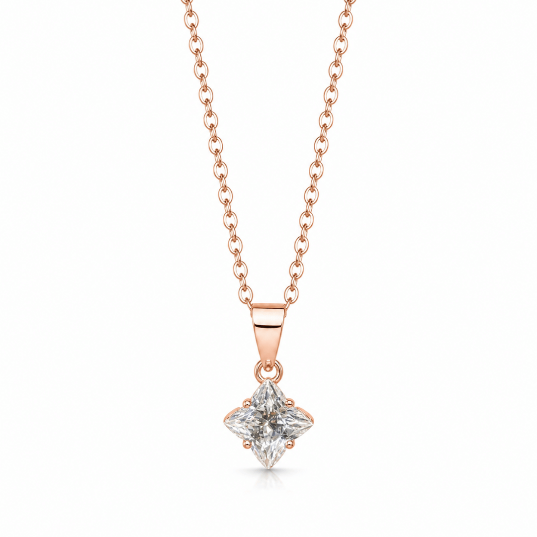 Princess Cut Solitaire Necklace .925 Sterling Silver VVS1 D Moissanite