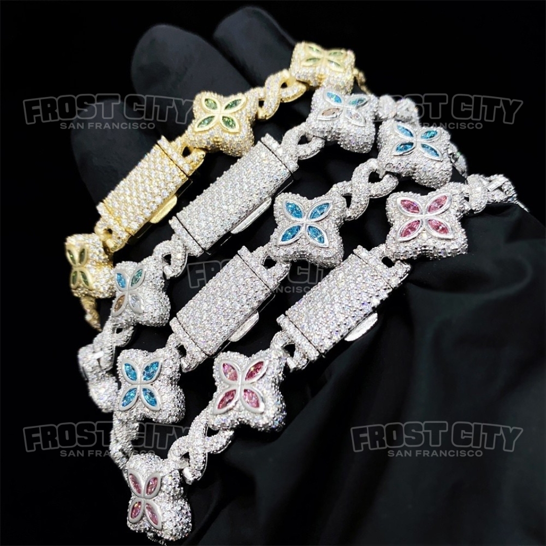 15MM Marquise Flower Infinity Bracelet VVS1 D Moissanite .925 Sterling Silver 