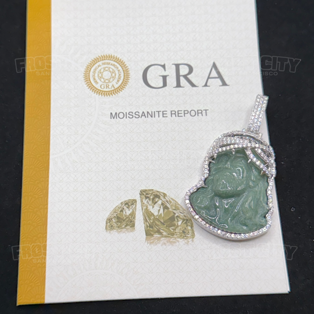 Large Jesus Pendant .925 Sterling Silver Natural Jade Jadeite VVS1 D Moissanite