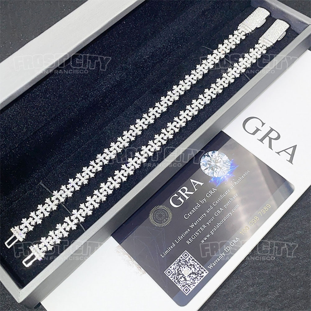 8MM 3D Cross Link VVS1 D Moissanite Bracelet .925 Sterling Silver Rhodium Plated