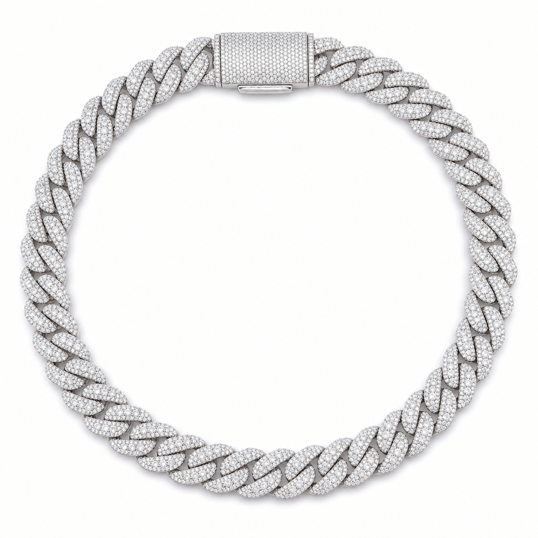 Cuban Chain 15mm Rhodium Plated Solid .925 Sterling Silver VVS1 D Moissanite