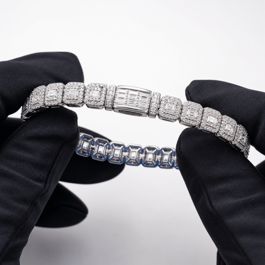 Baguette Cluster Tennis Bracelet VVS1 D Moissanite .925 Sterling Silver