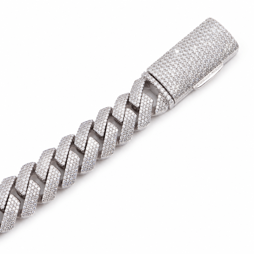 Cuban Link Chain 15mm Rhodium Plated .925 Sterling Silver VVS1 D Color Moissanite