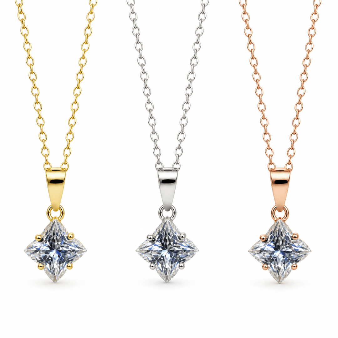 Princess Cut Solitaire Necklace .925 Sterling Silver VVS1 D Moissanite
