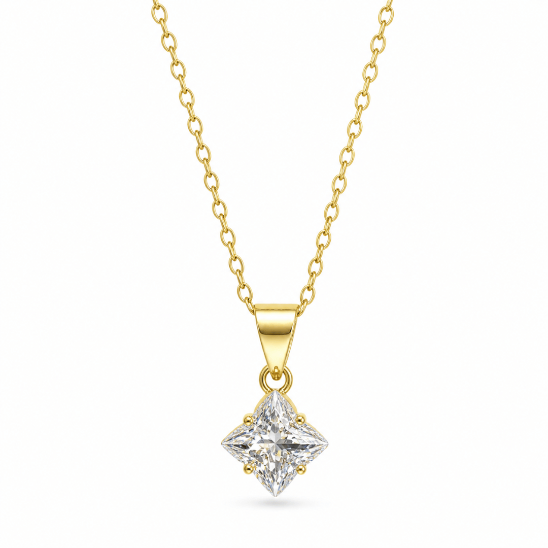 Princess Cut Solitaire Necklace .925 Sterling Silver VVS1 D Moissanite