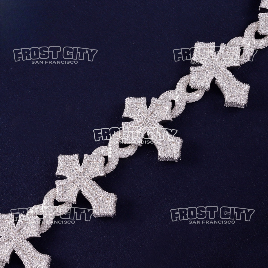 Gothic Infinity Cross Bracelet VVS1 D Moissanite .925 Sterling Silver Rhodium Plated