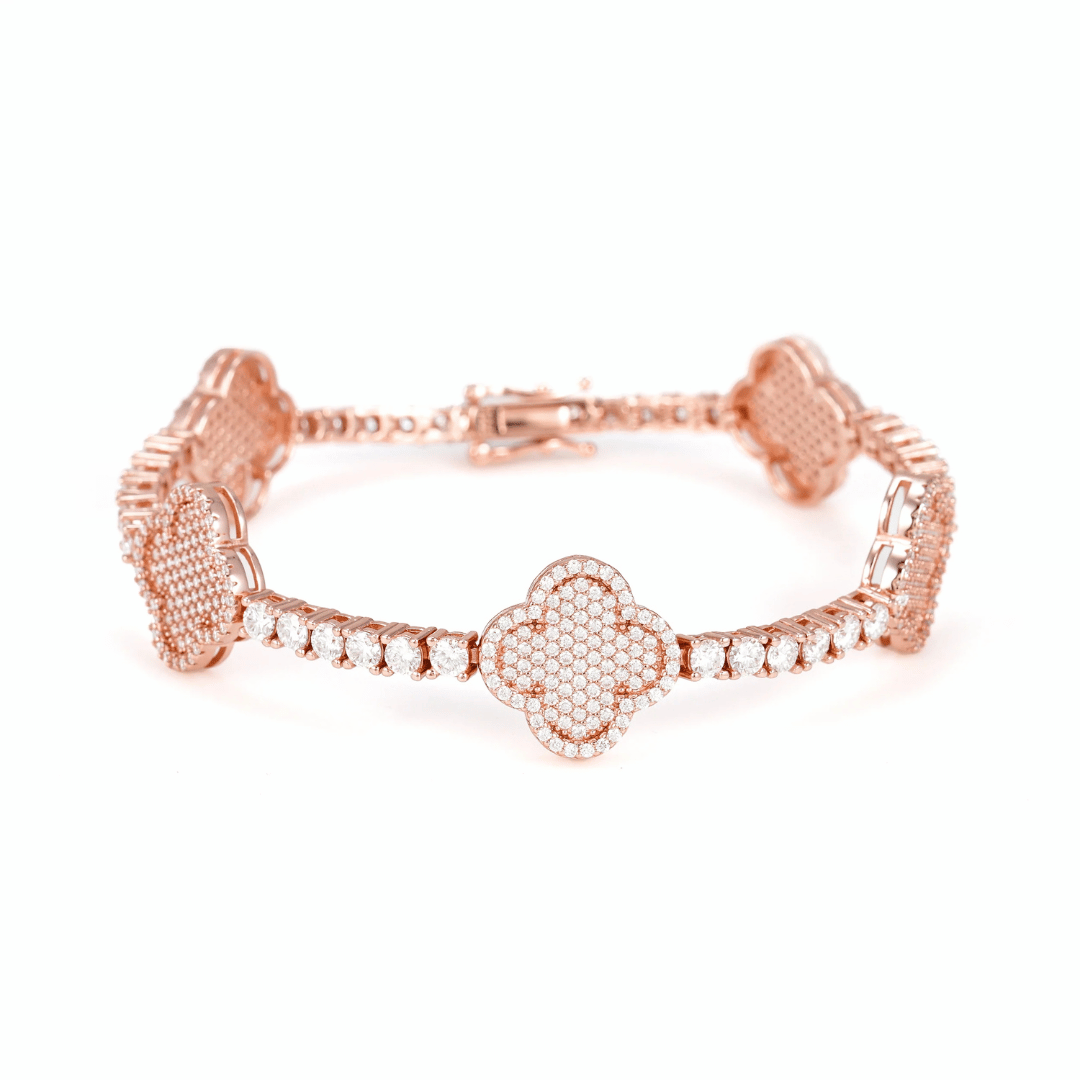 Clover Ice Tennis Bracelet .925 Sterling Silver VVS1 D Moissanite
