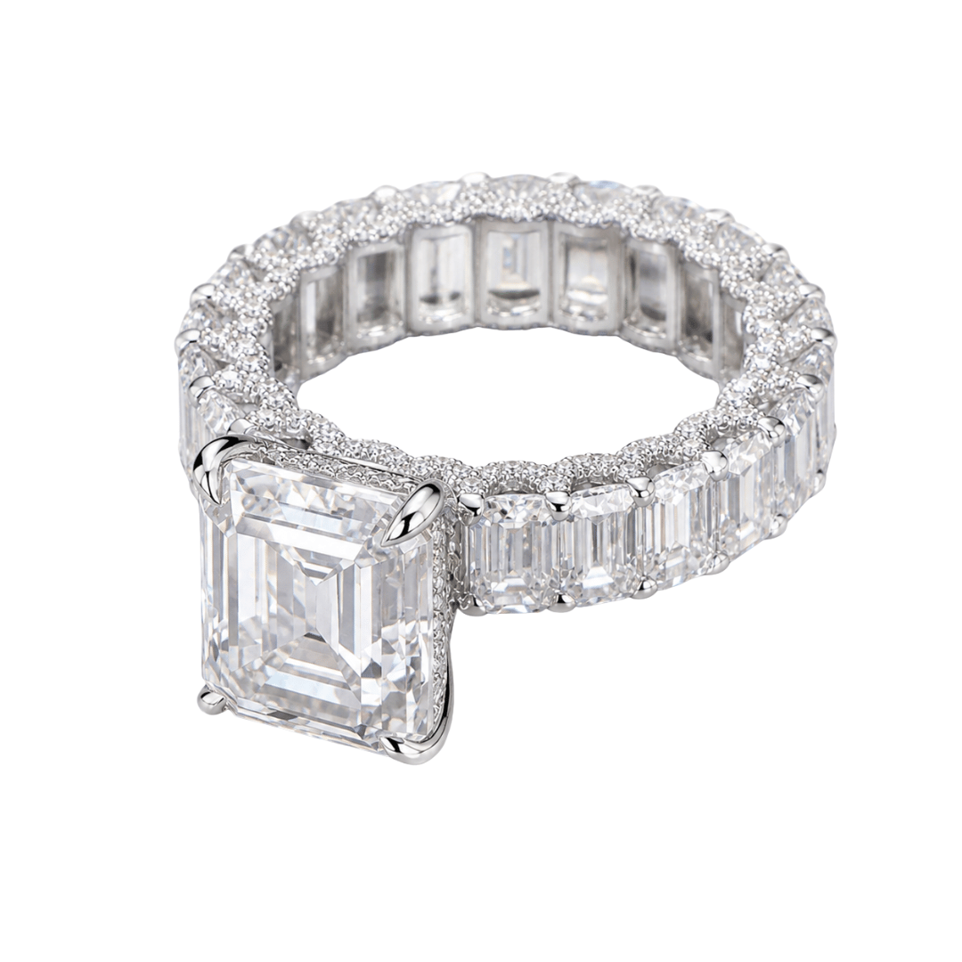 Luxury Emerald Custom Engagement Ring Iced Out VVS1 D Moissanite Eternity Band Claw Setting .925 Sterling Silver