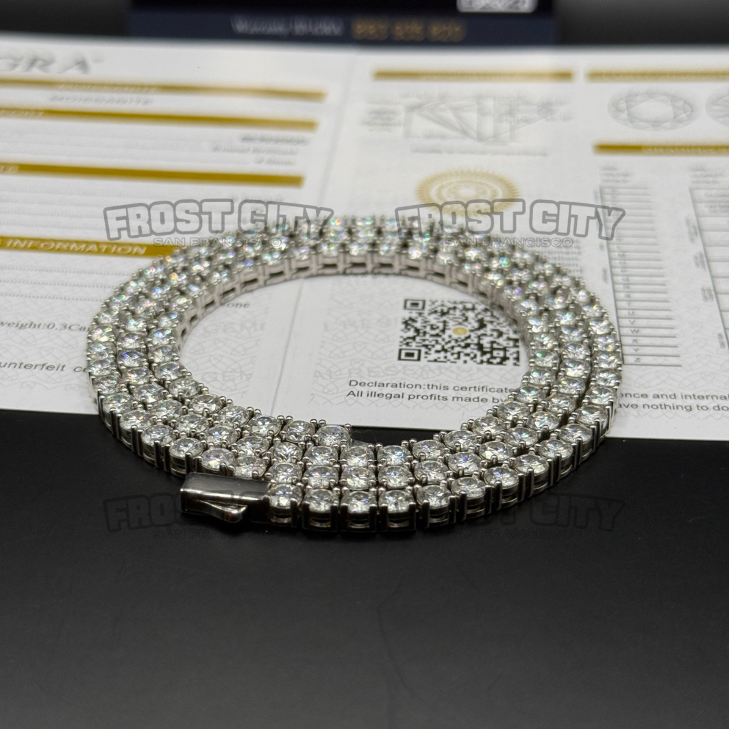 4MM Tennis Chain VVS1 D Color Moissanite .925 Sterling Silver Rhodium Plated