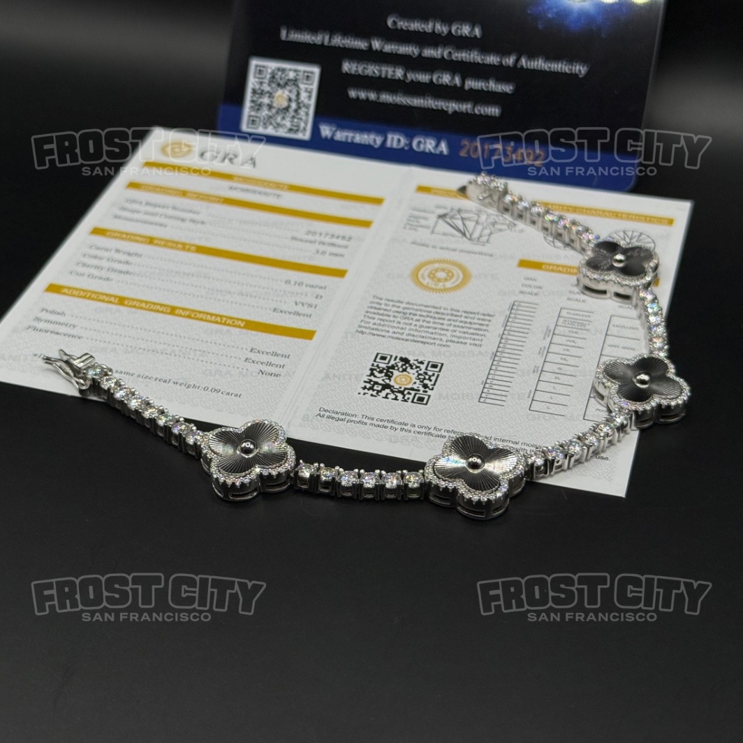 Clover Bracelet VVS1 D Moissanite .925 Sterling Silver