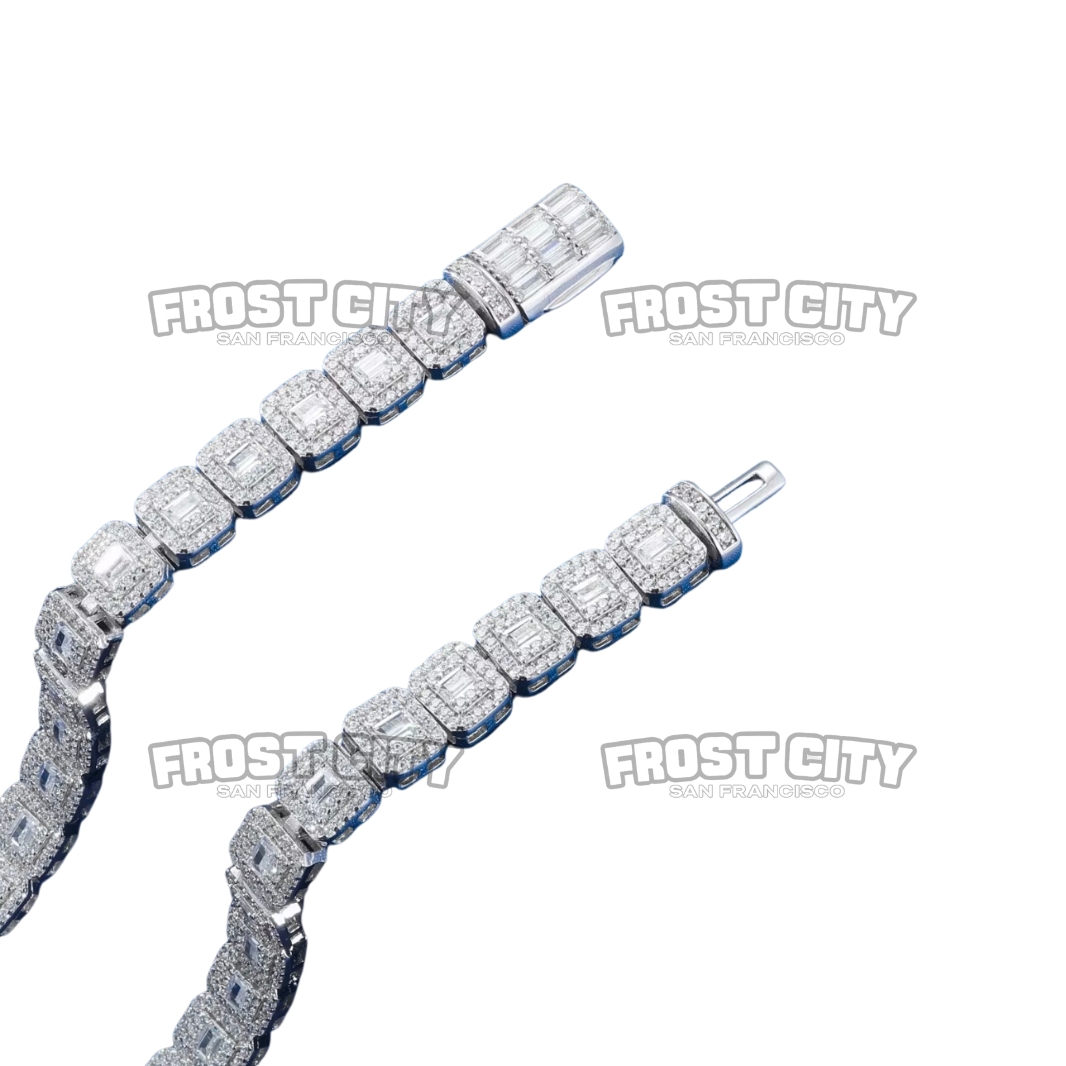 Baguette Cluster Tennis Bracelet VVS1 D Moissanite .925 Sterling Silver