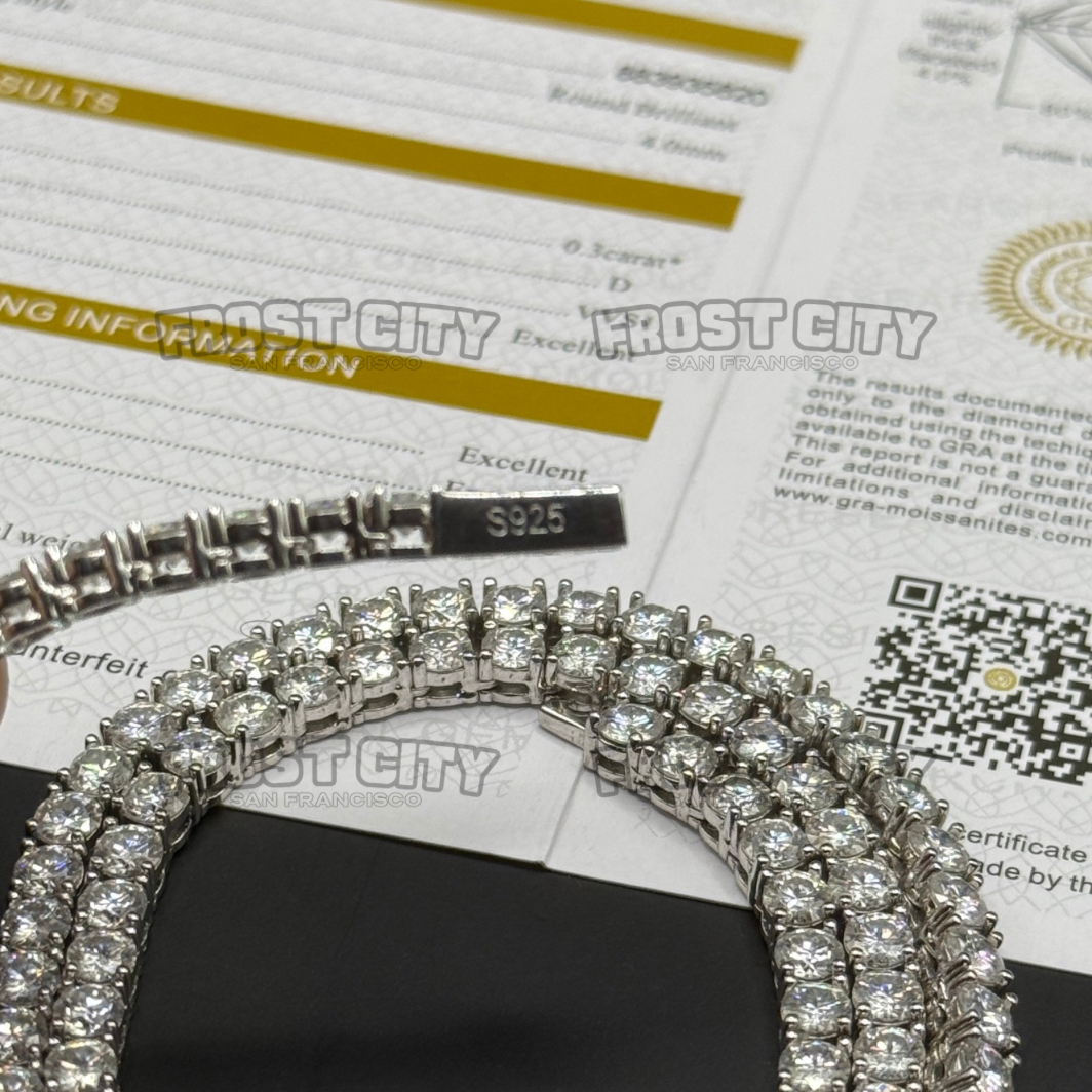 4MM Tennis Chain VVS1 D Color Moissanite .925 Sterling Silver Rhodium Plated