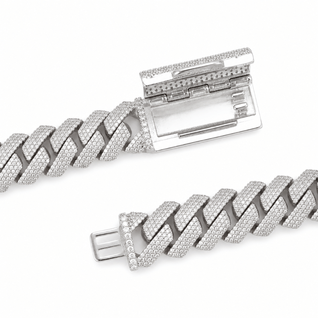 Cuban Link Chain 15mm Rhodium Plated .925 Sterling Silver VVS1 D Color Moissanite