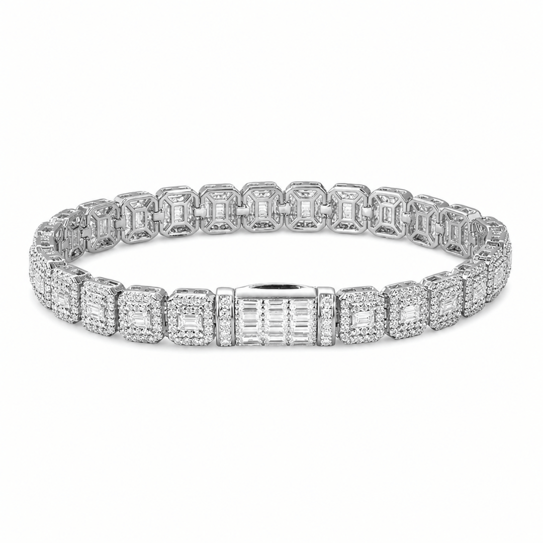Baguette Cluster Tennis Bracelet VVS1 D Moissanite .925 Sterling Silver