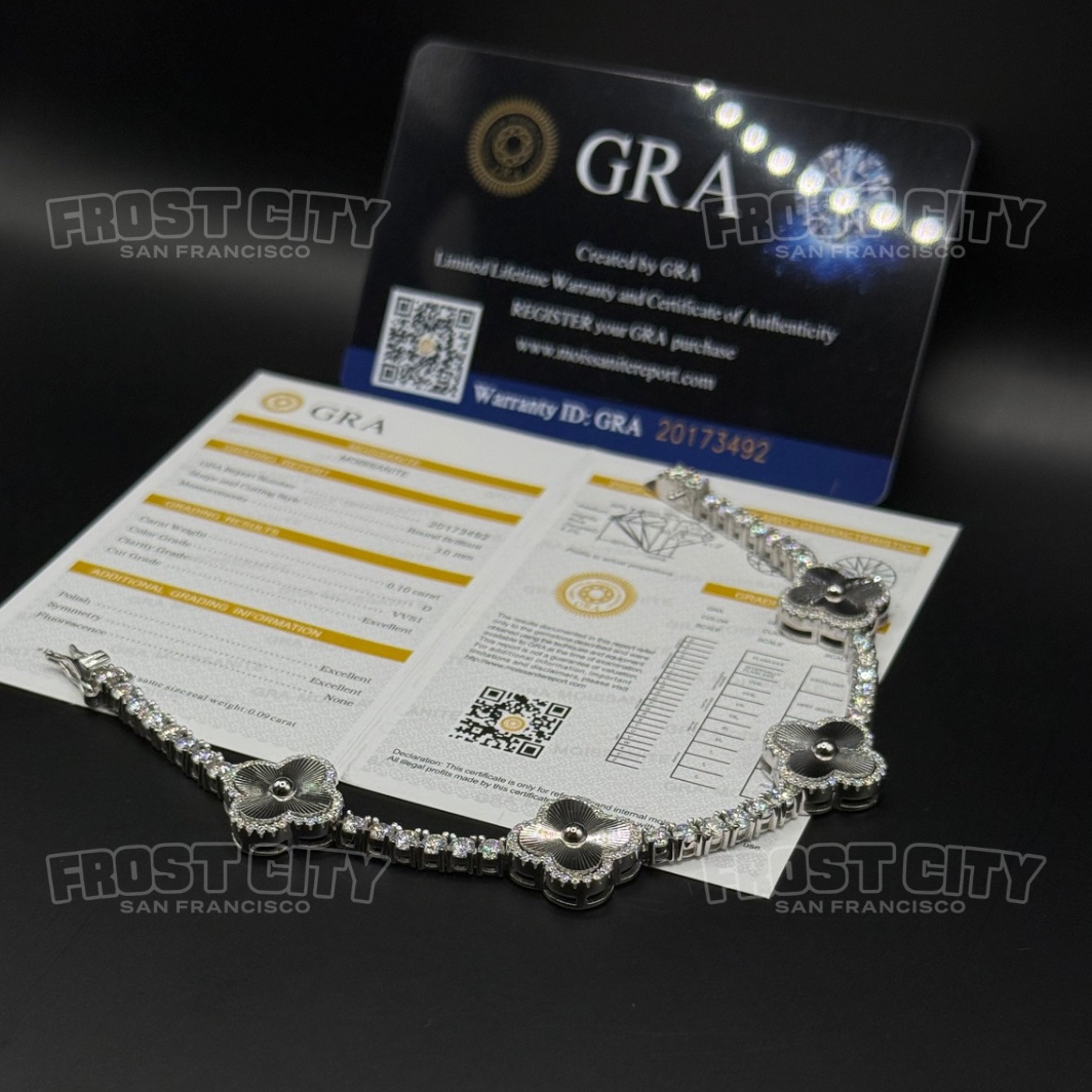 Clover Bracelet VVS1 D Moissanite .925 Sterling Silver 