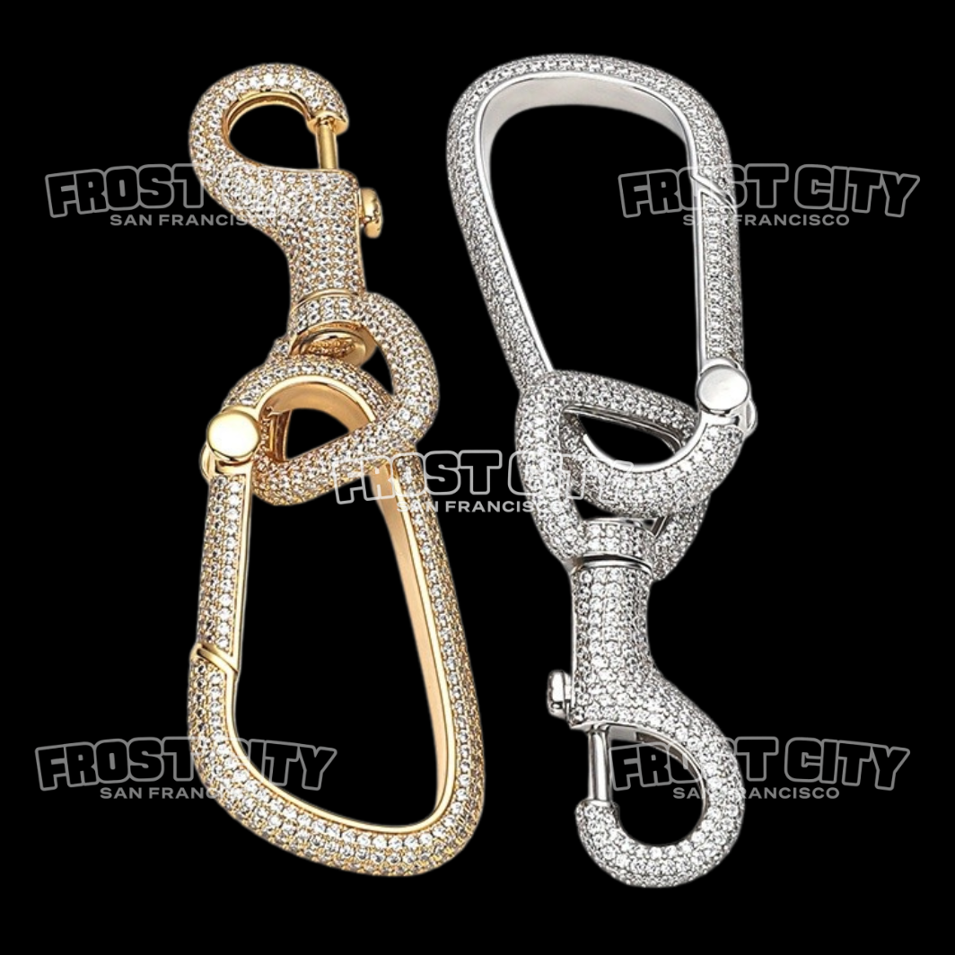 Iced Out Carabiner Charm Keychain Pendant .925 Sterling Silver VVS1 D Moissanite