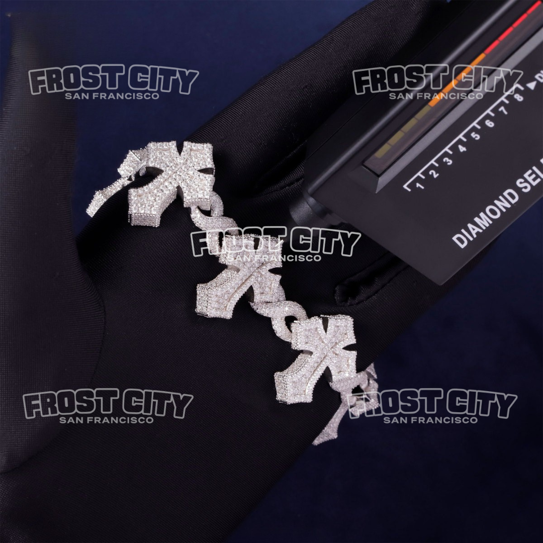 Gothic Infinity Cross Bracelet VVS1 D Moissanite .925 Sterling Silver Rhodium Plated