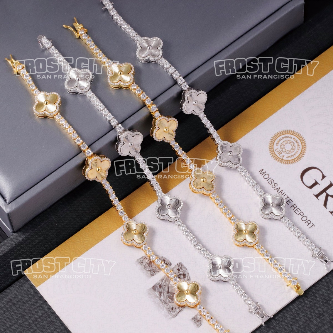 Clover 3MM Tennis Bracelet VVS1 D Moissanite .925 Sterling Silver