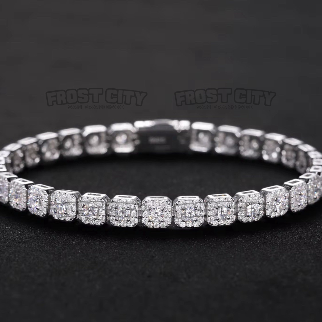 Custom VVS1 D Moissanite Custer Tennis Bracelet .925 Sterling Silver