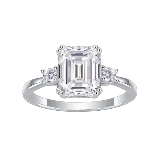 Three Stone Ring VVS1 D Moissanite Ring 4CT Emerald Cut