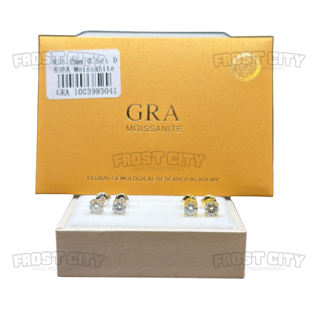 5mm 0.50CT Screwback Stud Earrings .925 Sterling Silver VVS1 D Color Moissanite