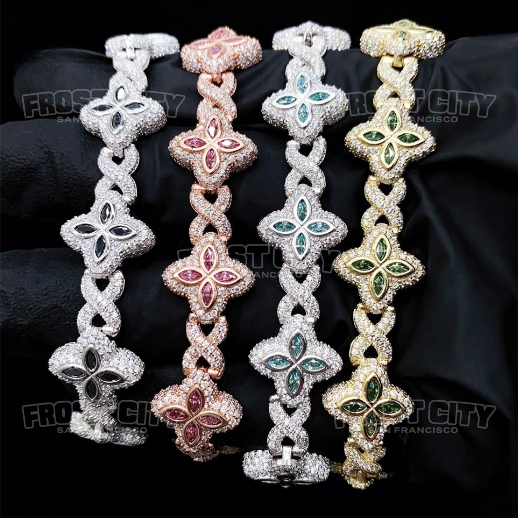 15MM Marquise Flower Infinity Bracelet VVS1 D Moissanite .925 Sterling Silver