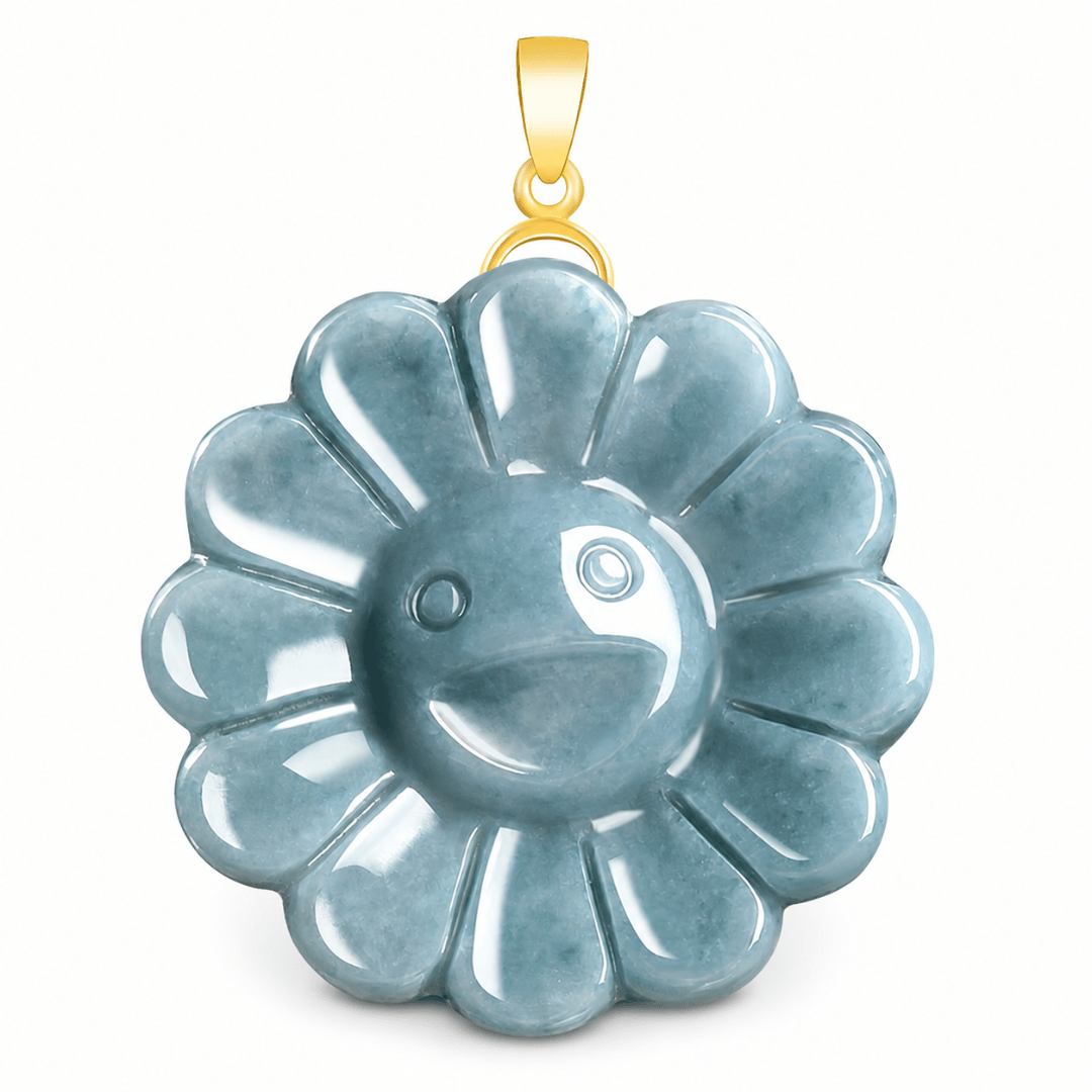 Smile Flower Natural Grade A Jade Pendant .925 Sterling Silver