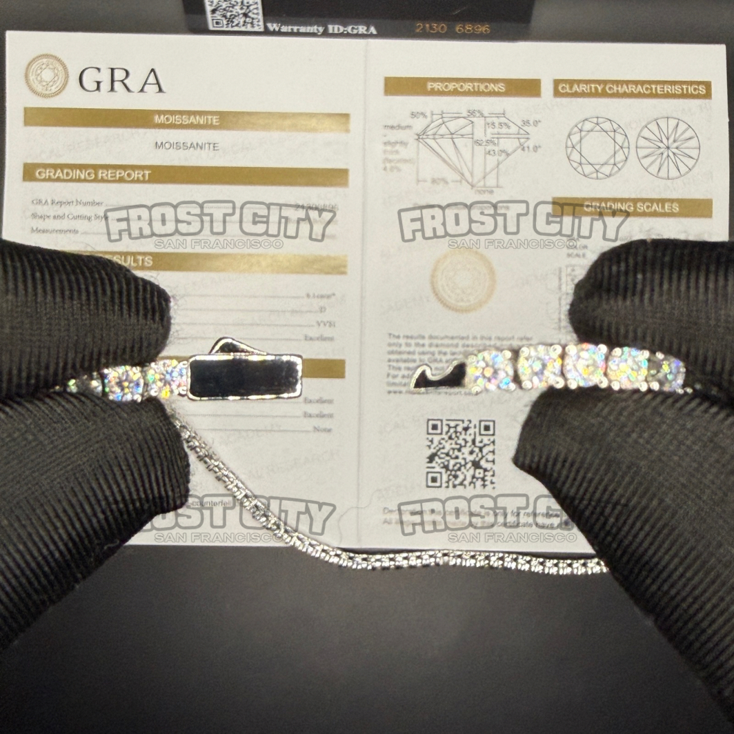 3MM Tennis Chain VVS1 D Color Moissanite .925 Sterling Silver Rhodium Plated