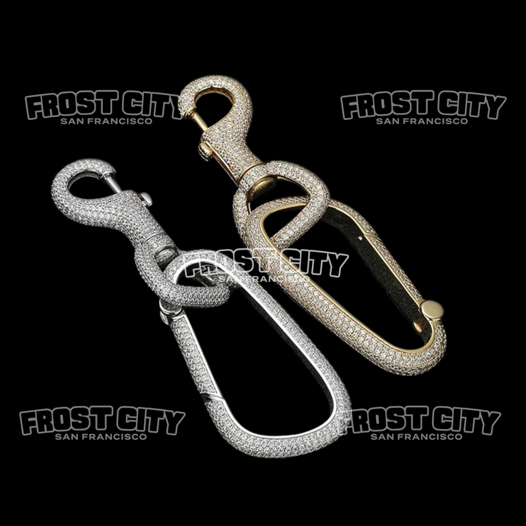 Iced Out Carabiner Charm Keychain Pendant .925 Sterling Silver VVS1 D Moissanite