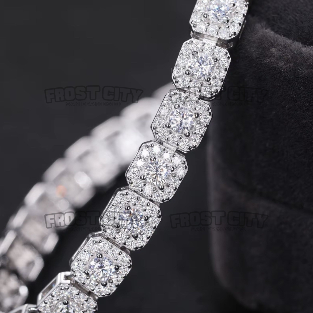 Custom VVS1 D Moissanite Custer Tennis Bracelet .925 Sterling Silver