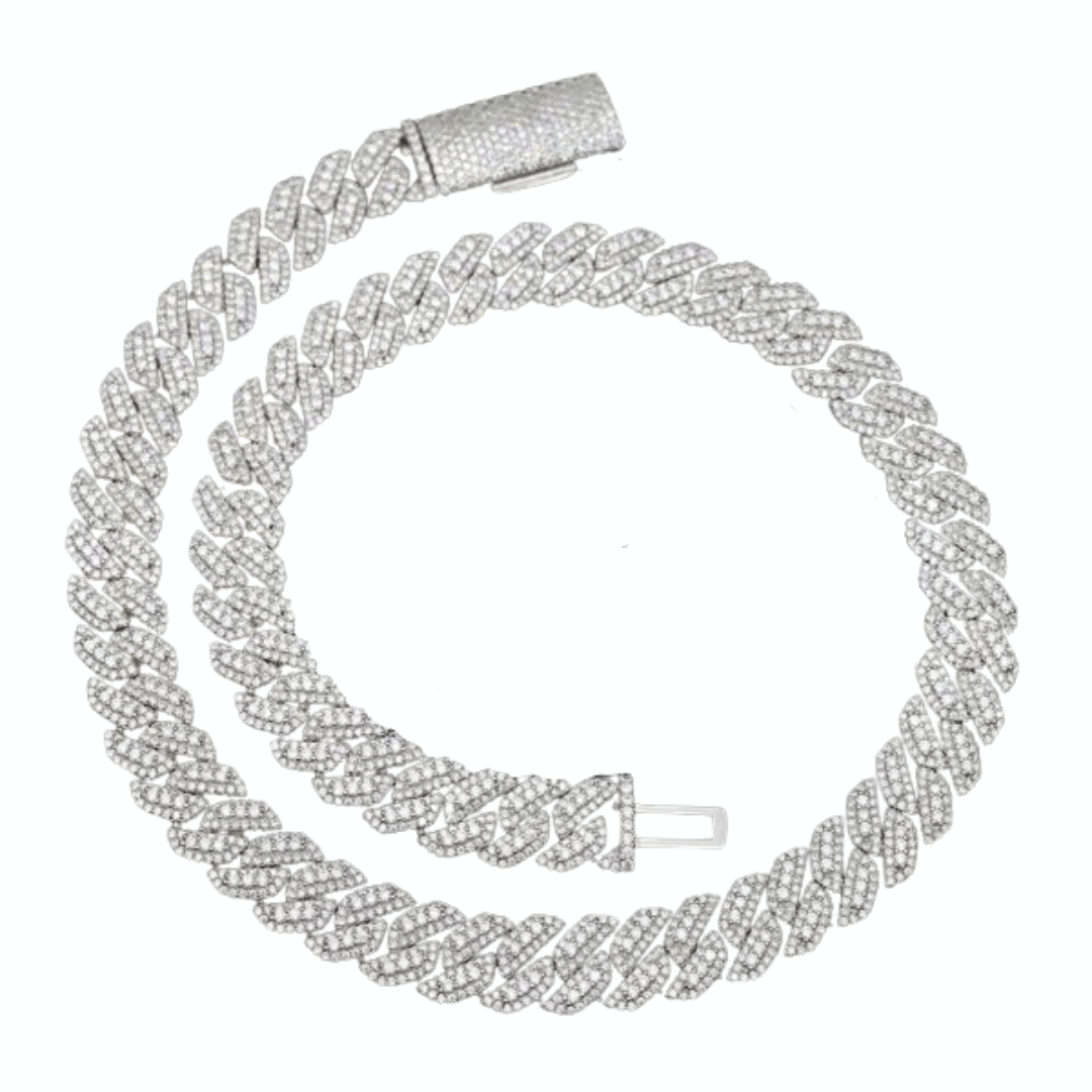 10mm Custom 3D 3 Row Cuban Chain VVS1 D Moissanite Solid .925 Sterling Silver 