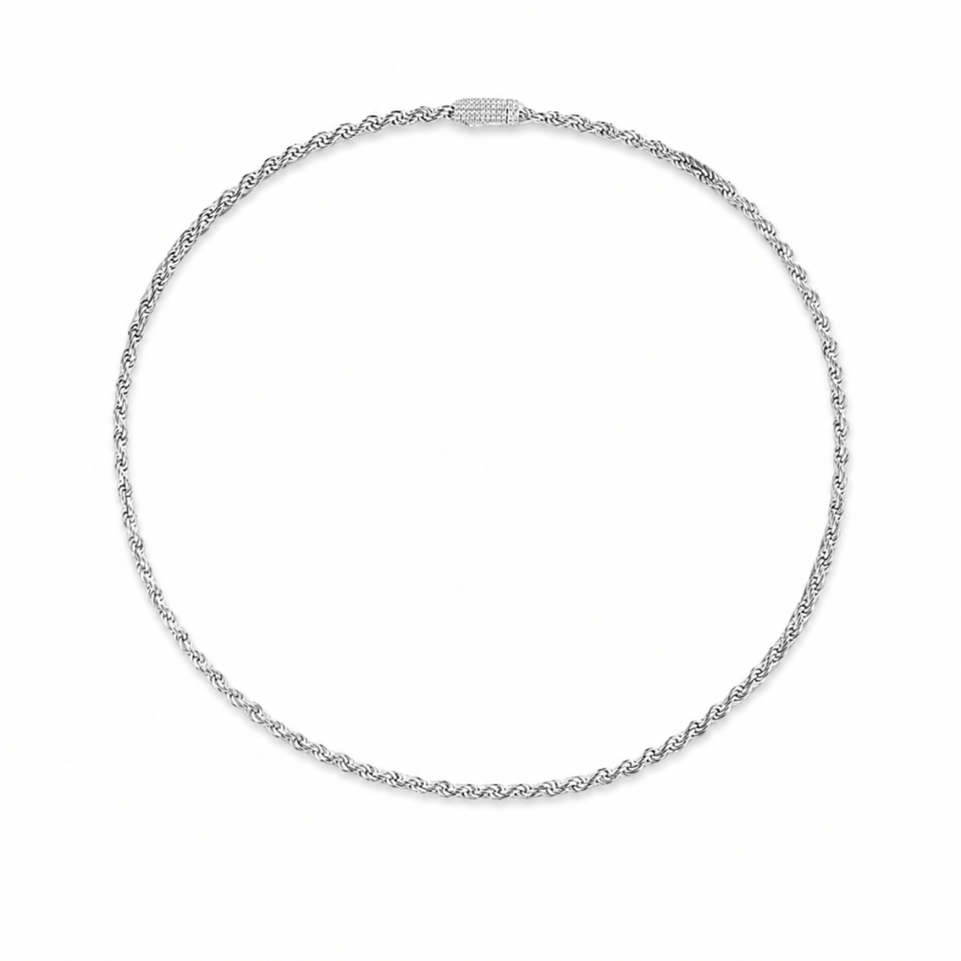 Rope Chain with Iced Spring Clasp Rhodium Plated .925 Sterling Silver VVS1 D Moissanite 